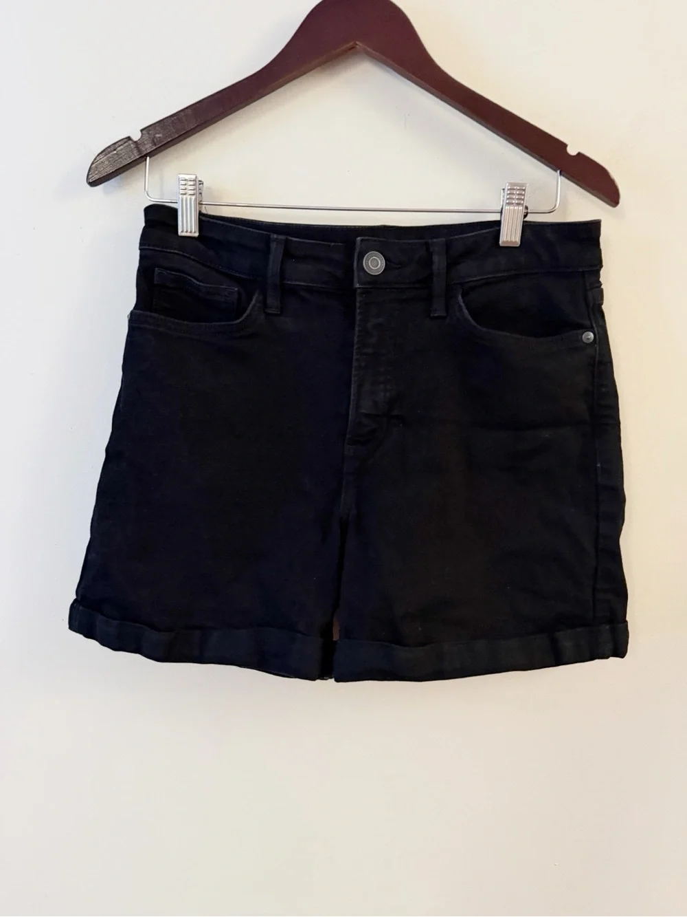 LC Lauren Conrad Black Roll Cuff High Rise Denim Shorts Size 10 Stretch